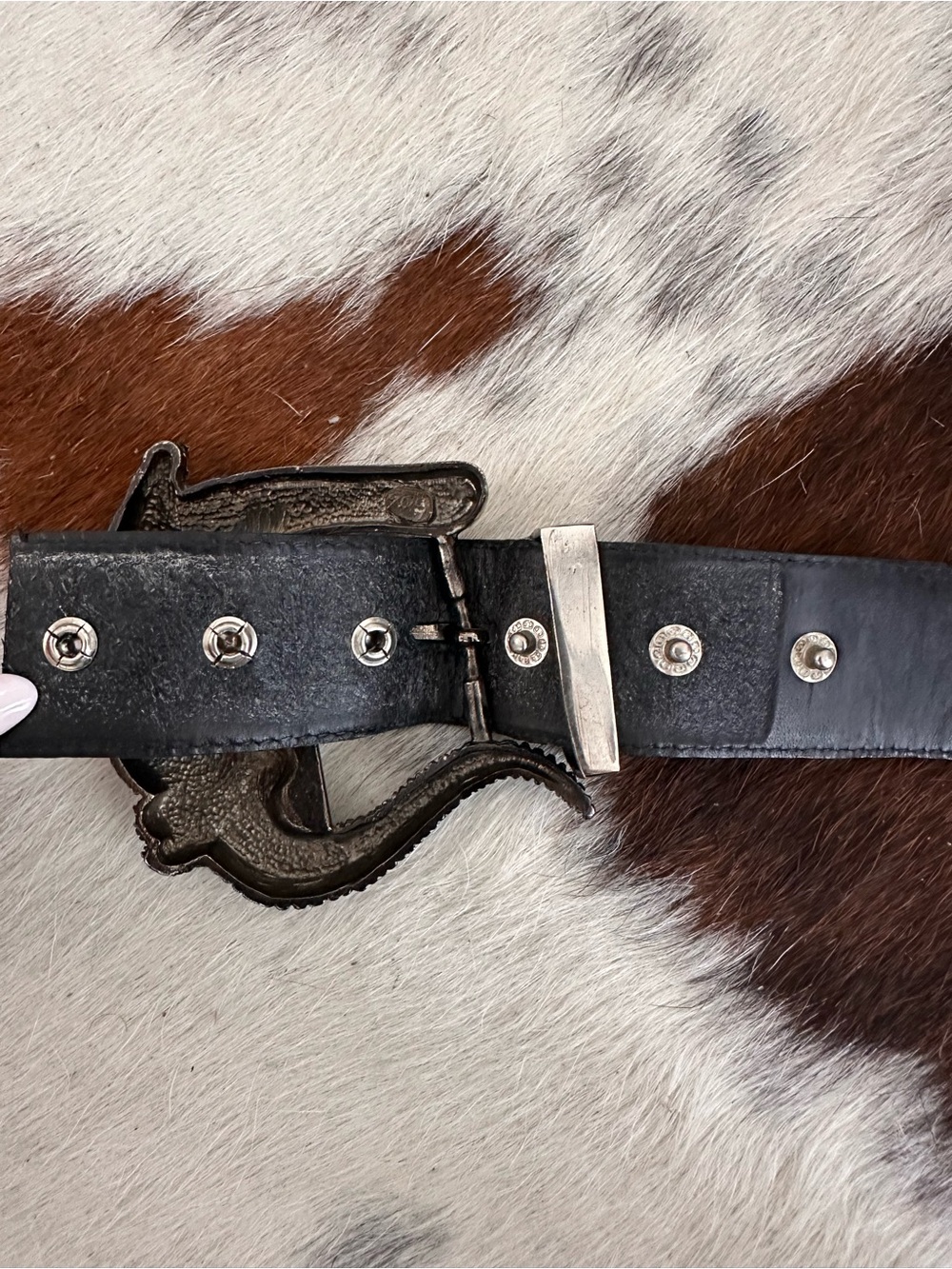 Vintage Hartnell Black Alligator Grain Calfskin Belt Silver Tone Gator SZ M EUC - Picture 8 of 11